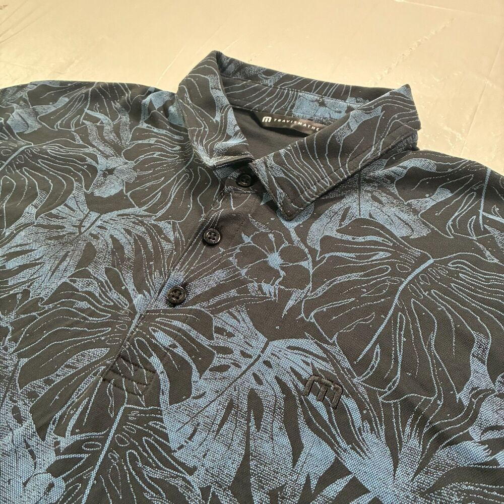 Travis Mathew Black Blue Floral Golf Polo Men's XL Preppy Performance